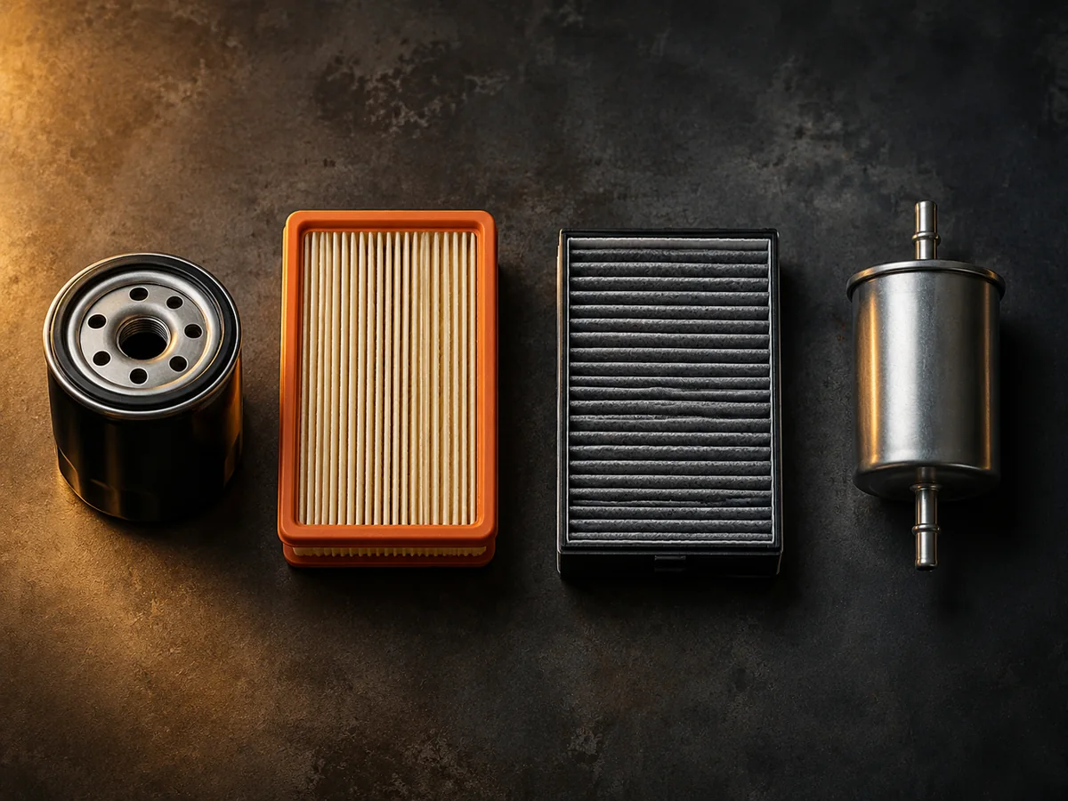 Home Oil, air, cabin and fuel filters in a row