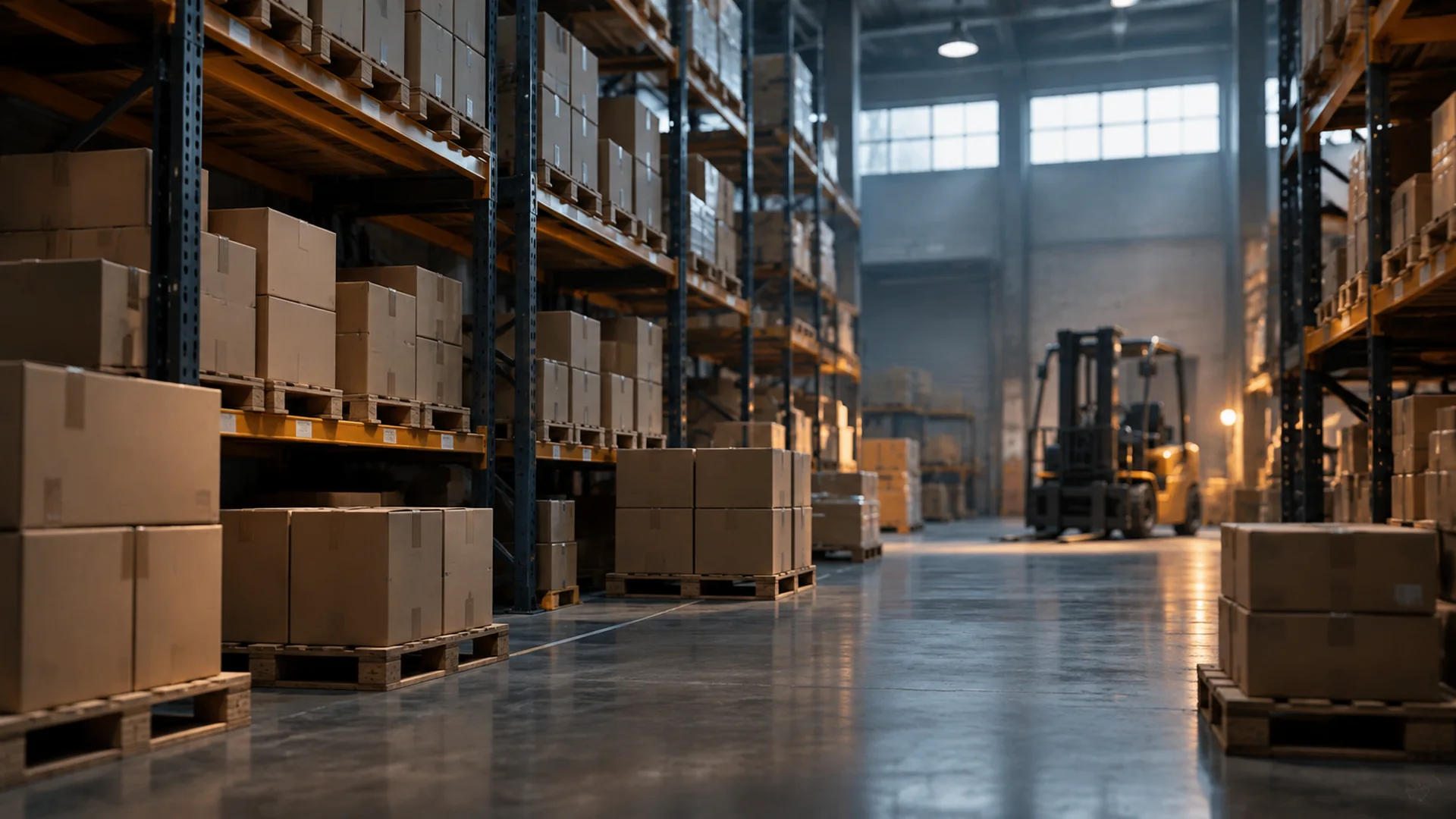 Warehouse racking with plain cartons and pallets